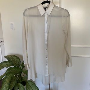 Off-White Long Button Down with Silk Detail